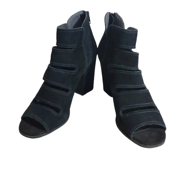 Seychelles‎ Lagoon Black Suede Cutout Ankle Boots Block Heels - Picture 8 of 16